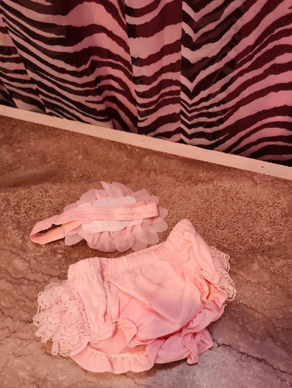 Pink Lace Ruffle Baby Bloomers & Headband Set